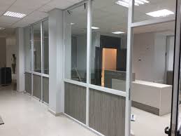 A silver aluminum and glass partition in Juba, South Sudan