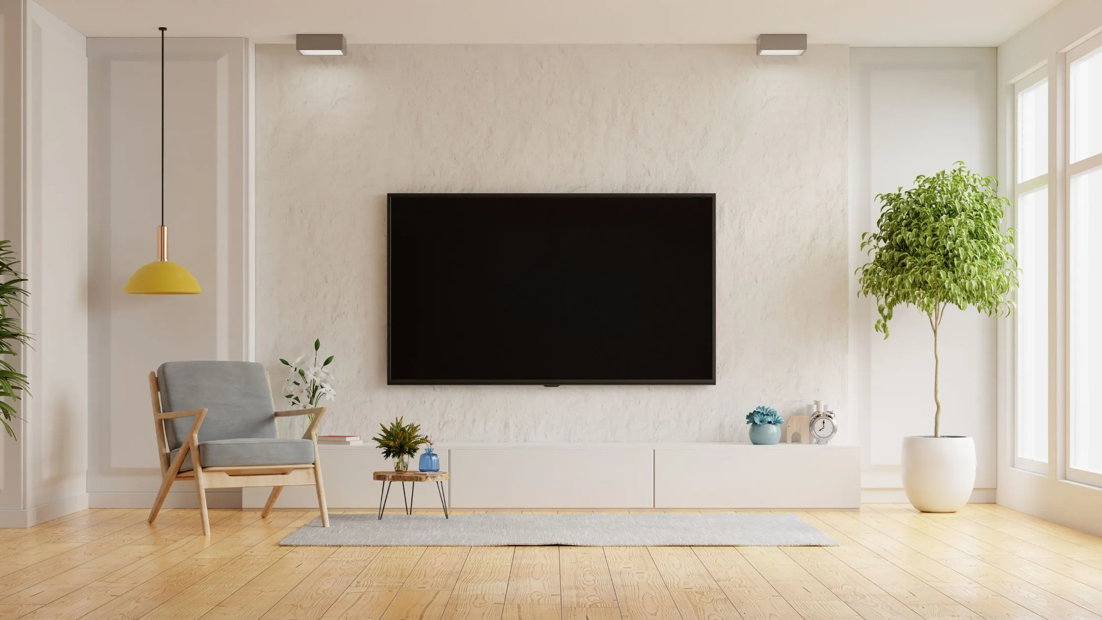 A TV screen hanging on the interior wall in Juba, South Sudan