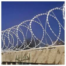 A razor wire on top of a wall fence in Juba, South Sudan.