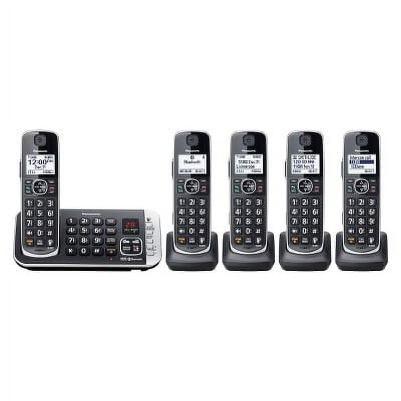 Five telephones with a white background.