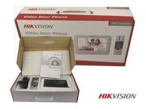 A box and side display of hikvision door Phone