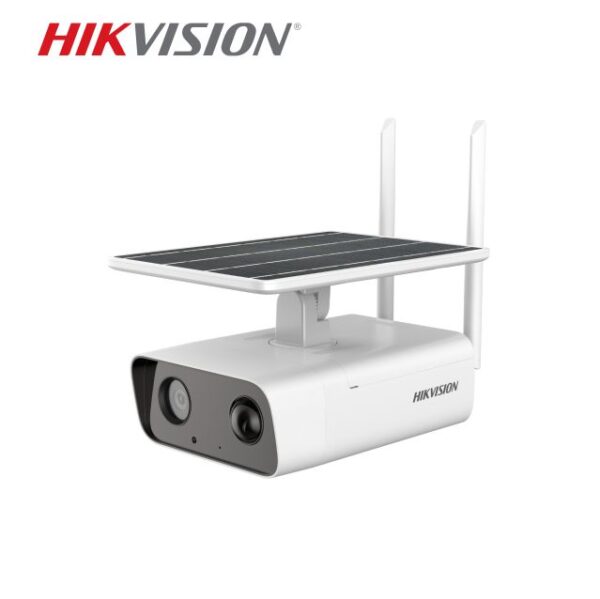 A front & side view of 4MP solar Hikvision Camera